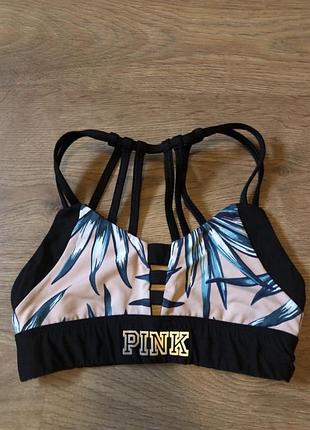 Спортивний топ жіночий victoria's secret pink чорний з рослинним принтом xxs xs