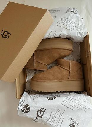 Уггі ugg classic ultra mini platform коричневі бежеві замшеві