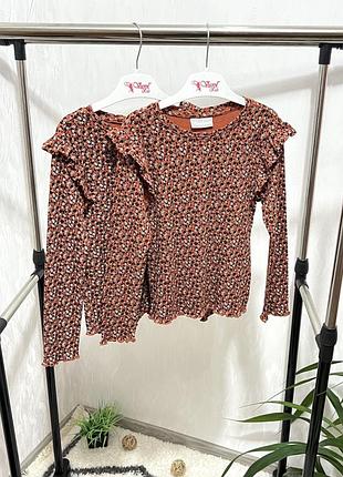 🍂реглан в рубчик з квітковим принтом та милими рюшами від i love girlswear на 7 років, 122 см.