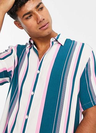 Чоловіча сорочка віскозна у смужку з коротким рукавом asos design