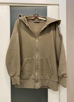 Толстовка теплая, оверсайз зип худи zara