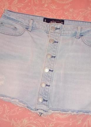 Мини юбка женская джинсовая голубая hollister