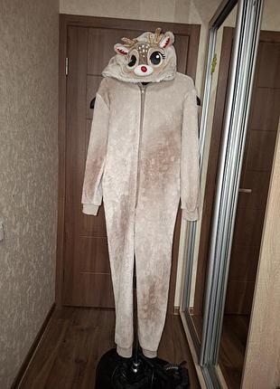 Кигуруми олененок, пижамаvслип, комбинезон, пижама костюм оленя на утро и новый год