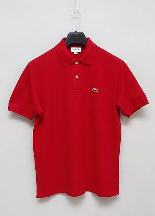 Мужское оригинальное поло lacoste насыщенного красного цвета, размер l
