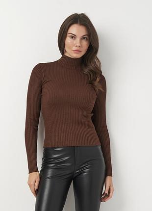 Гольф водолазка zara размер xs-s женский свитер шоколадного цвета джемпер пуловер в рубчик