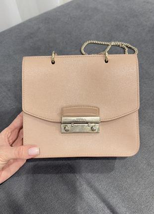 Сумка крос-боді жіноча furla бежева зі шкіри саф'ян