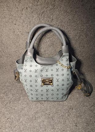 Стильна жіноча сумка (модель louis vuitton) / сіра з ручками та ремінцем