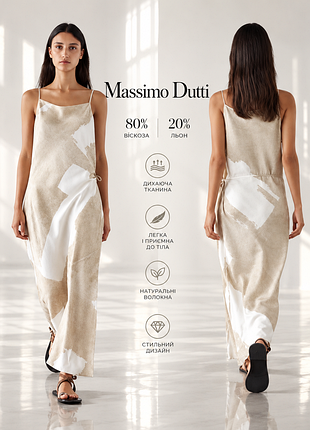 Massimo dutti довга сукня на запах на основі віскози та льону