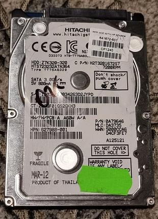 100% hdd 2.5 320 гб hitachi 7200 78.5/79.1 жорсткий диск hts723232a7a364 хітачі 7mm slim 7 мм