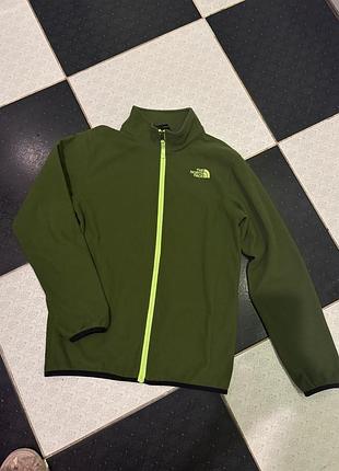 Олімпійка the north face флісова оливкова з салатовою блискавкою