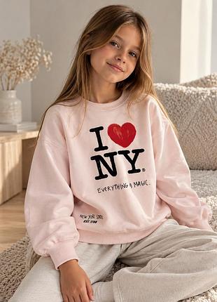 Світшот zara для дівчинки 140 см, 9–10 років, рожевий джемпер з принтом i love ny, кофта з довгим рукавом
