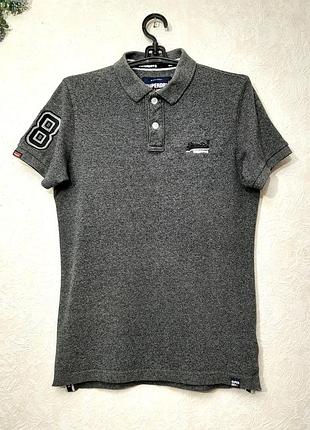 Мужская футболка поло серая не тонкая хлопок пике меланж, superdry premium polo shirt co. оригинал, размер m, лето / деми