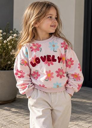 Світшот для дівчинки primark 4–5 років 110 см рожевий з квітами та написом lovely
