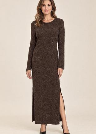 Сукня вʼязана з люрексом коричнева з боковими розрізами h&m розмір xs