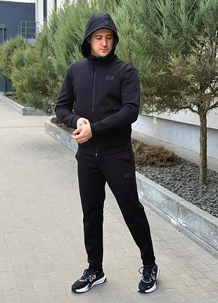 Спортивний костюм чоловічий ea7 armani чорний двійка з худі