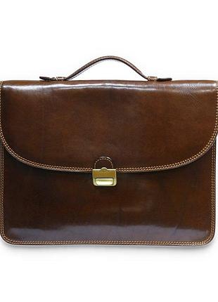 Деловой портфель из гладкой глянцевой натуральной кожи tony perotti 20919_1 (8091 cognac) коньячный