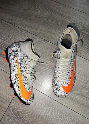 Бутси дитячі nike з носком, біло-помаранчеві, 34 розмір, 21,5 см устілка