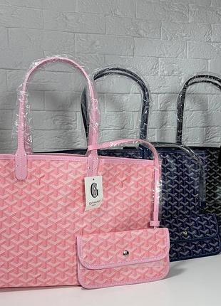 Сумка-шопер жіноча goyard з принтом рожева, синя, чорна
