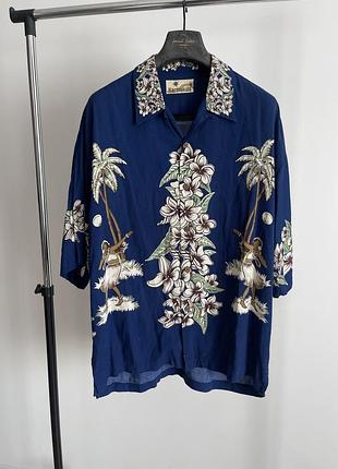 Гавайська сорочка karmakula vintage hawaiian shirt 100% rayon / хеві принтована вискоза / оверсайз