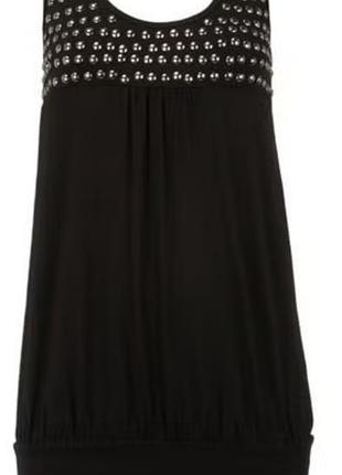 Стильный черный топ / туника с заклепками dorothy perkins в стиле y2k (размер 18uk / 46eu / xl-xxl)