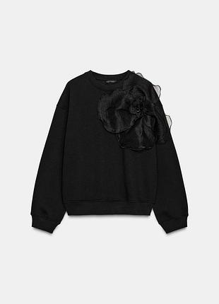 Світшот жіночий zara чорний з декоративною квіткою