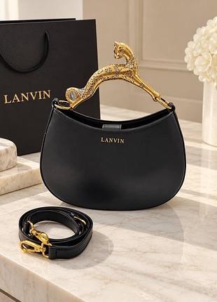 Сумка чорна з золотою ручкою кішка lanvin hobo cat bag