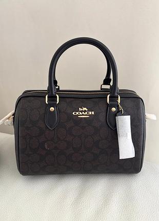 Сумка жіноча coach rowan satchel коричнева з чорним