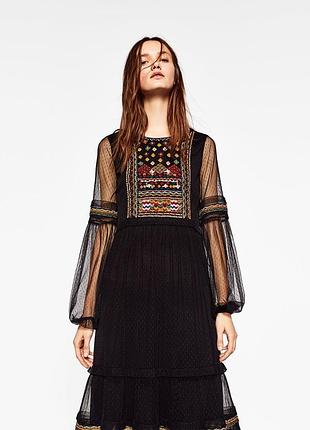 Zara, плаття, сукня, платье, міді, вишите, бісером