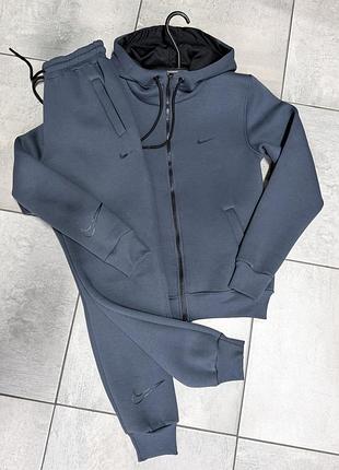 Теплий спортивний костюм nike сірий  s m l xl xxl  якісний чоловічий однотонний найк зима  тринитка фліс турція