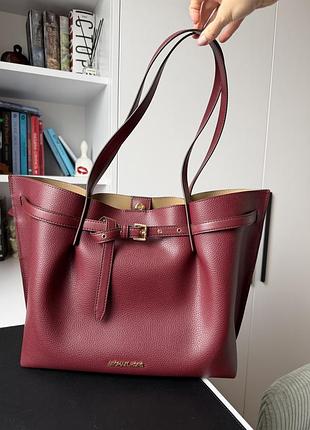 Жіноча сумка-тоут michael kors emilia large бордова зі шкіри