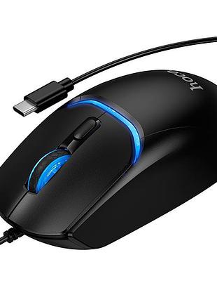 Компьютерная проводная мышь hoco di105 luminous usb-c с rgb подсветкой 2400 dpi черная