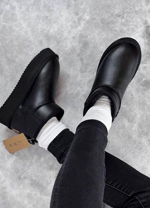 Угги кожаные itts женские короткие черные