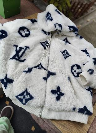 Куртка жіноча louis vuitton демісезонна тедді біла з синім принтом