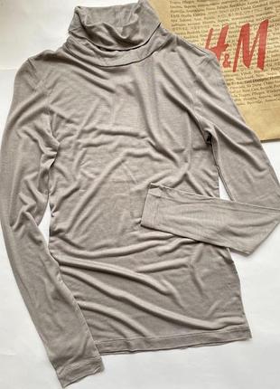 Базовая водолазка гольф h&m в рубчик трикотажная серо-бежевая тауп лонгслив кофта с высоким воротником стойкой хит сезона xs