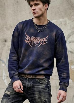 Синій кастомний світшот чоловічий sk8 grunge