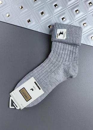 Теплые женские носки с отворотами из шерсти ламы dmdbs светло-серые высокие в рубчик 36-41