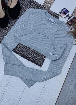Новий в’язаний джемпер bershka l блискучий джемпер короткий сірий джемпер з люрексом