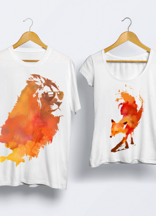 Парные футболки с принтом "лев и лисица" push it1 фото