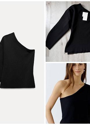 Жіночий трикотажний топ zara на одне плече чорний