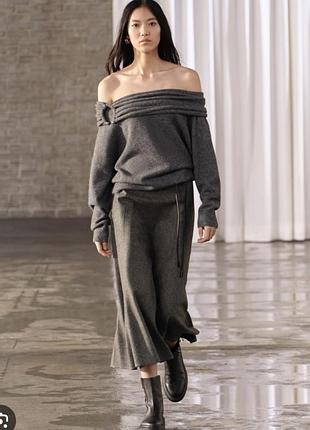 Спідниця міді zara zw collection вовняна сіра