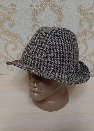 Шляпа трилби (trilby) или федора (fedora) из твидовой ткани с традиционным узором «гусиные лапки» trossachs 100% шерсть