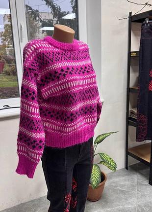 Свитер primark цвета фуксия с орнаментом, размер s (арт.02889)