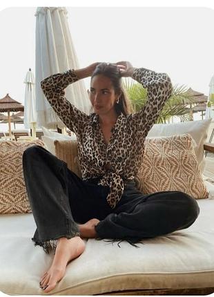 Стильна подовжена сорочка оверсайз zara в леопардовий принт блуза блузка туніка
