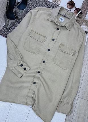 Подовжена сорочка zara s oversize жіноча сорочка прямого вільного крою бежева сорочка оверсайз зара