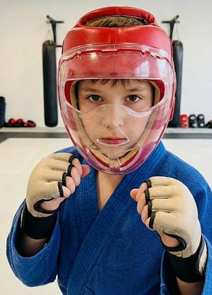 Защитный шлем для карате с маской everlast, красный, размер m (на 11-13 лет)