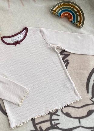 Лонгслів дитячий zara молочний в ажурний рубчик, розмір 104