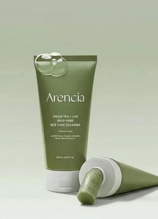 Гель для вмивання обличчя із зеленим чаєм arencia green tea + lha deep pore rice cake cleanser 150g