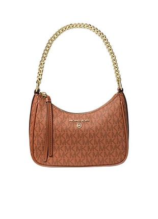 Компактна оригінальна жіноча сумка на плече michael kors jet set charm small logo pochette у класичному фірмовому забарвленні з монограмним принтом.