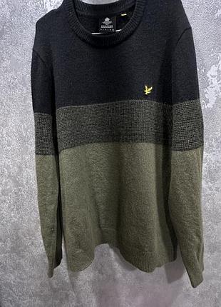 Чоловічий светр lyle & scott вовняний чорно-оливковий