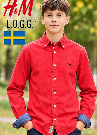 Подростковая рубашка h&amp;m l.o.g. красная, 100% хлопок, длинный рукав, рост 158 см, 12-13 лет